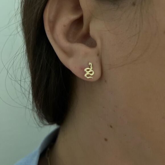 14k real gold snake earrings , stud earrings perfect gift - Picture 5 of 7